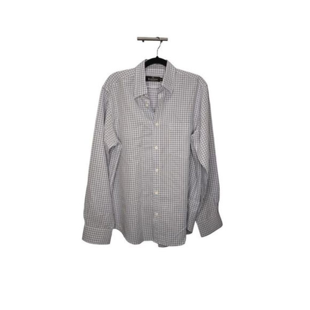 Bugatchi Shirt Mens Medium Button Up Check Blue White‎ Preppy Long Sleeve
